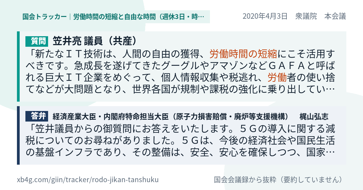 質問と答弁のカード