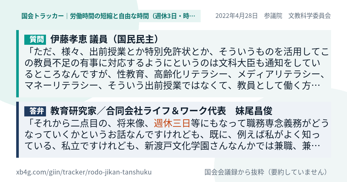 質問と答弁のカード
