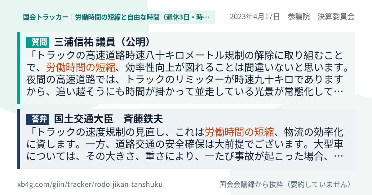 質問と答弁のカード