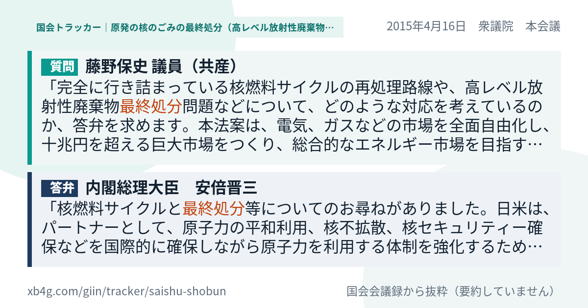 質問と答弁のカード