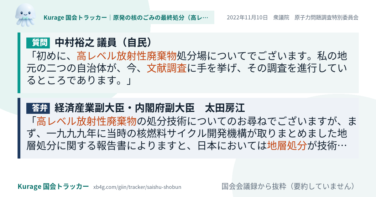質問と答弁のカード