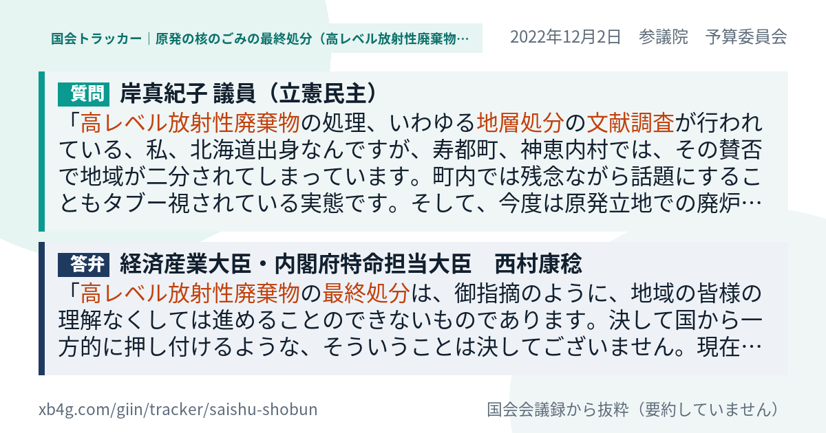 質問と答弁のカード