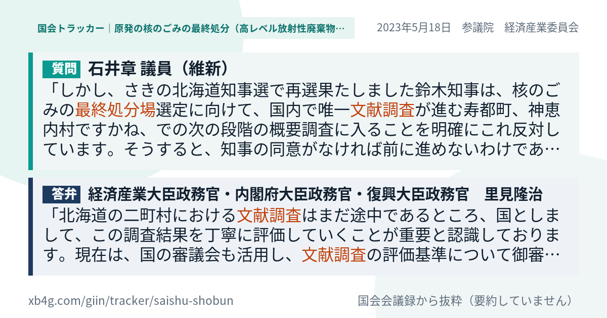 質問と答弁のカード