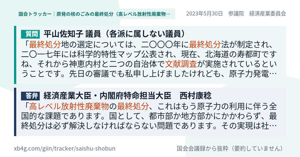 質問と答弁のカード