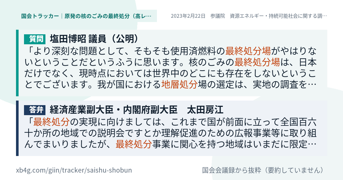 質問と答弁のカード