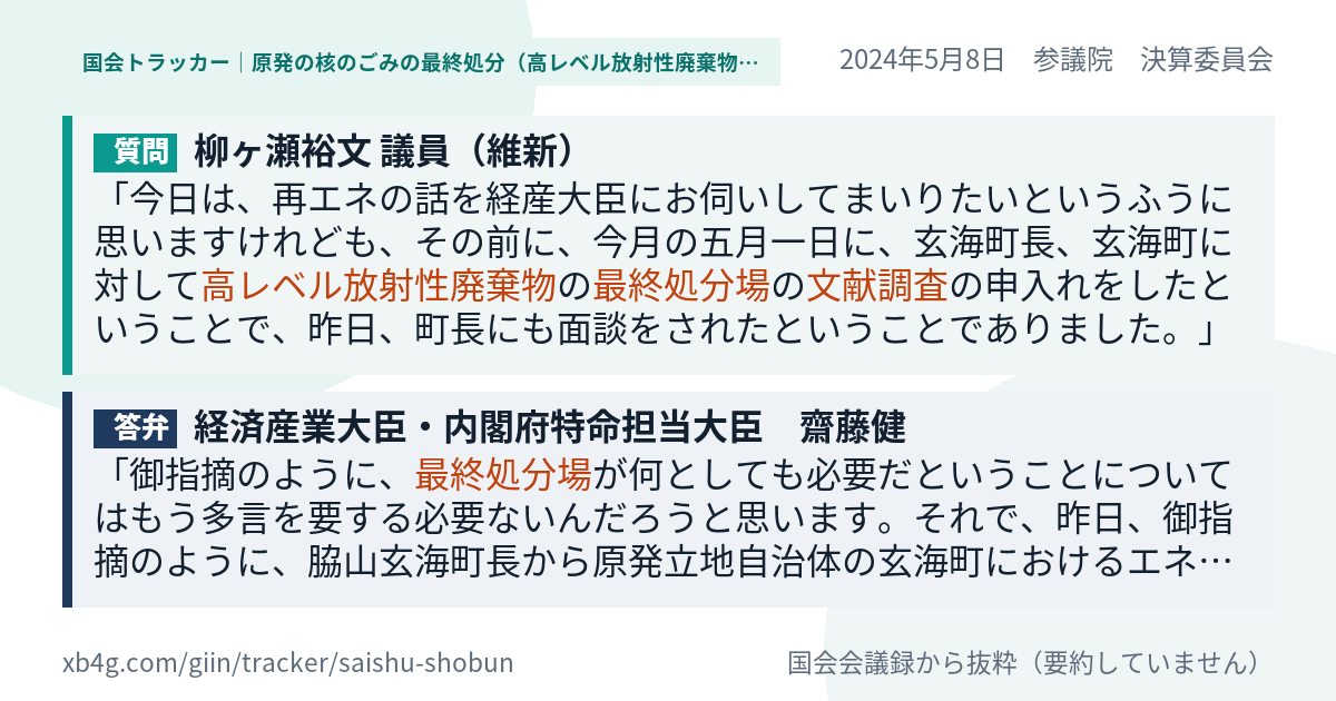 質問と答弁のカード