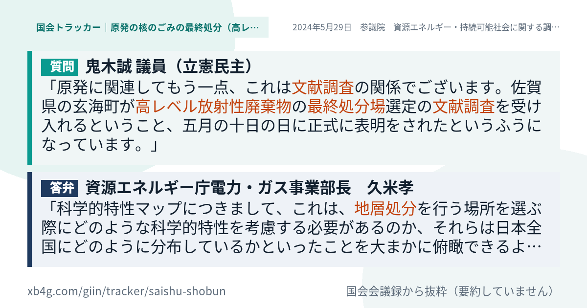 質問と答弁のカード