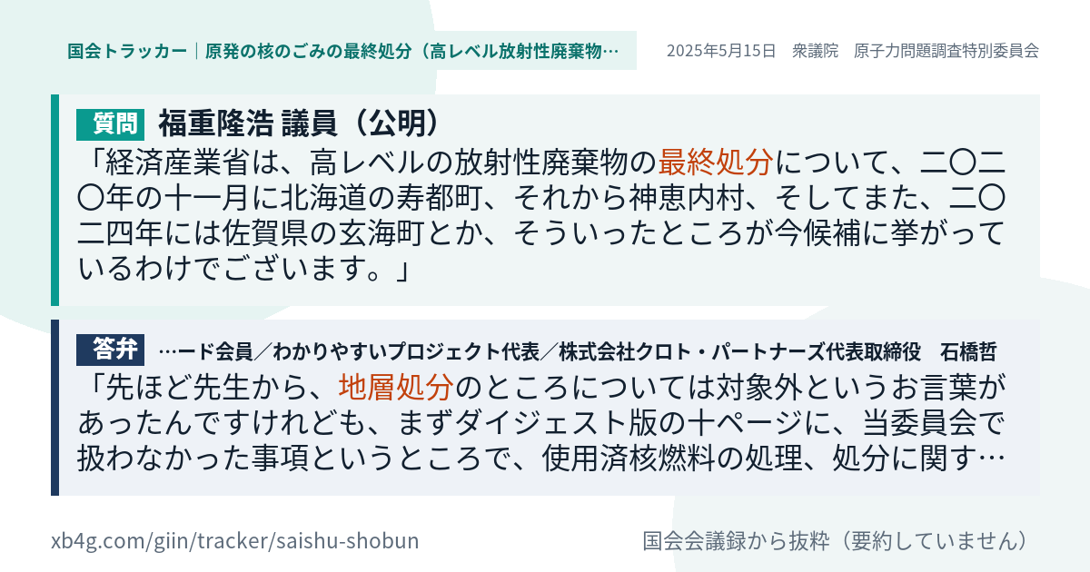 質問と答弁のカード