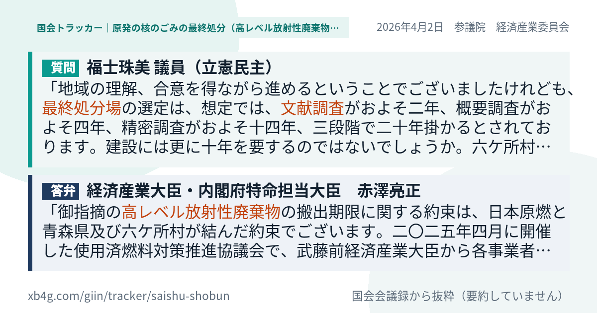 質問と答弁のカード