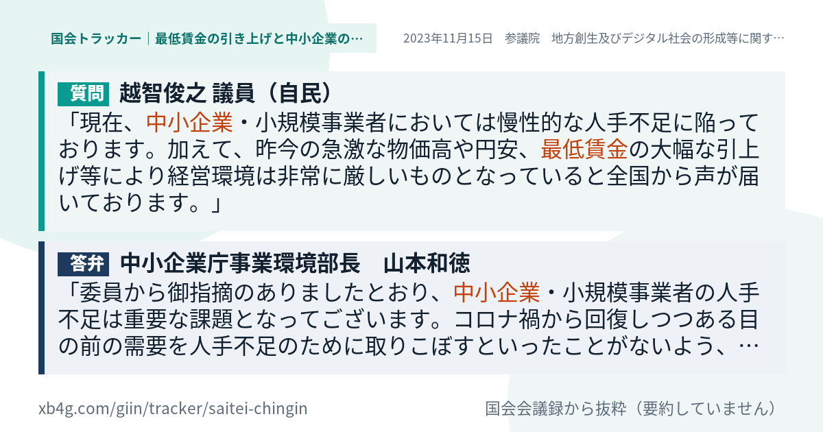 質問と答弁のカード