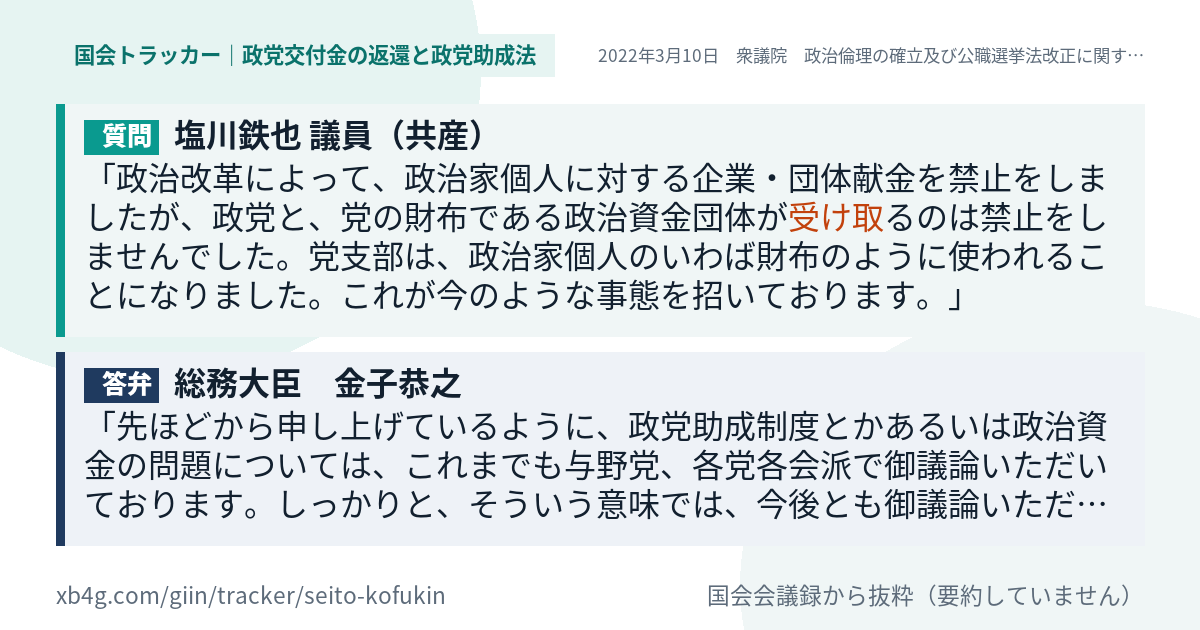 質問と答弁のカード