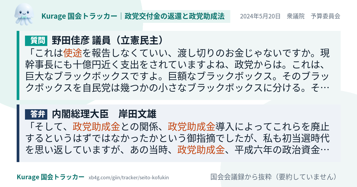 質問と答弁のカード