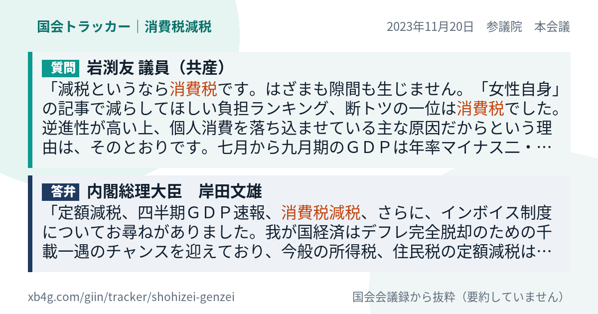 質問と答弁のカード