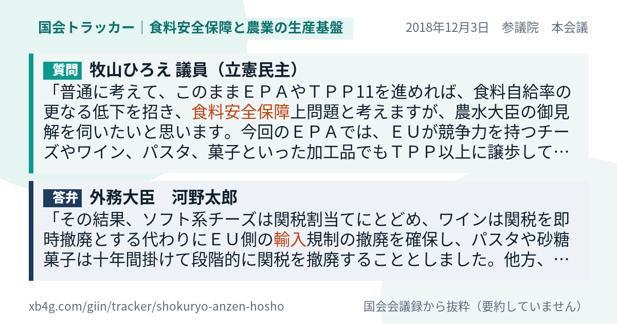 質問と答弁のカード
