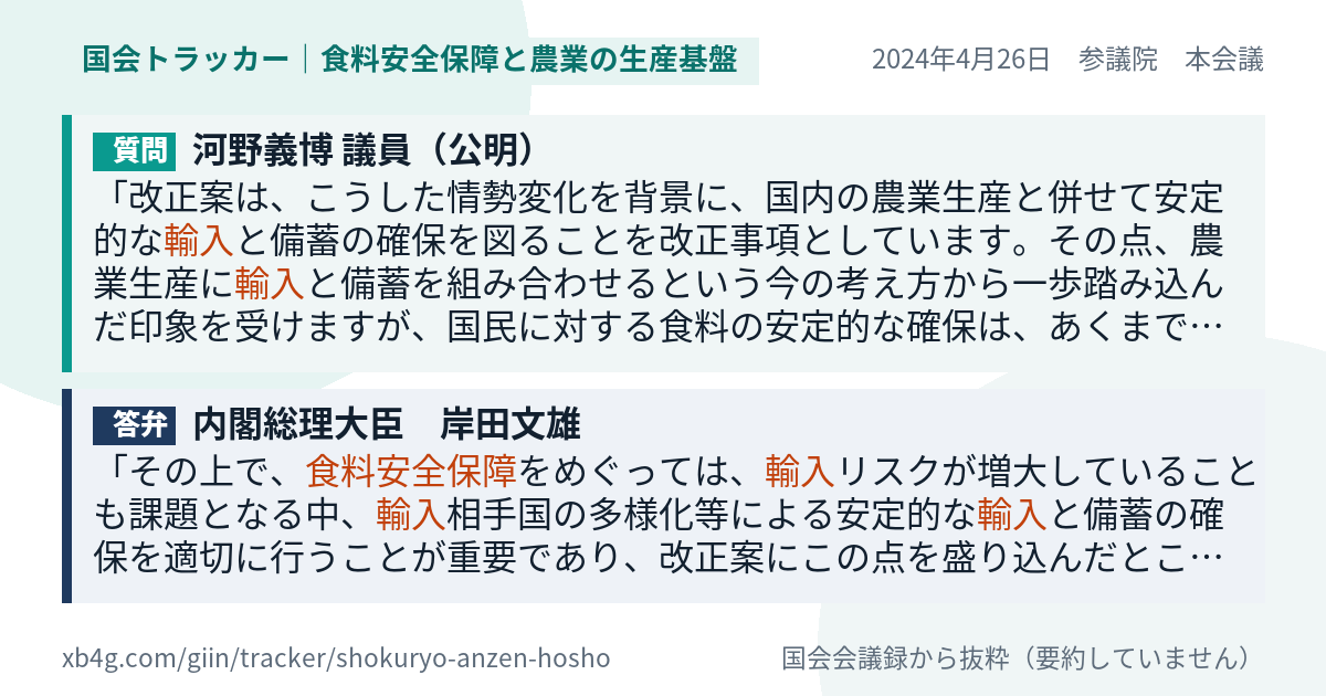 質問と答弁のカード