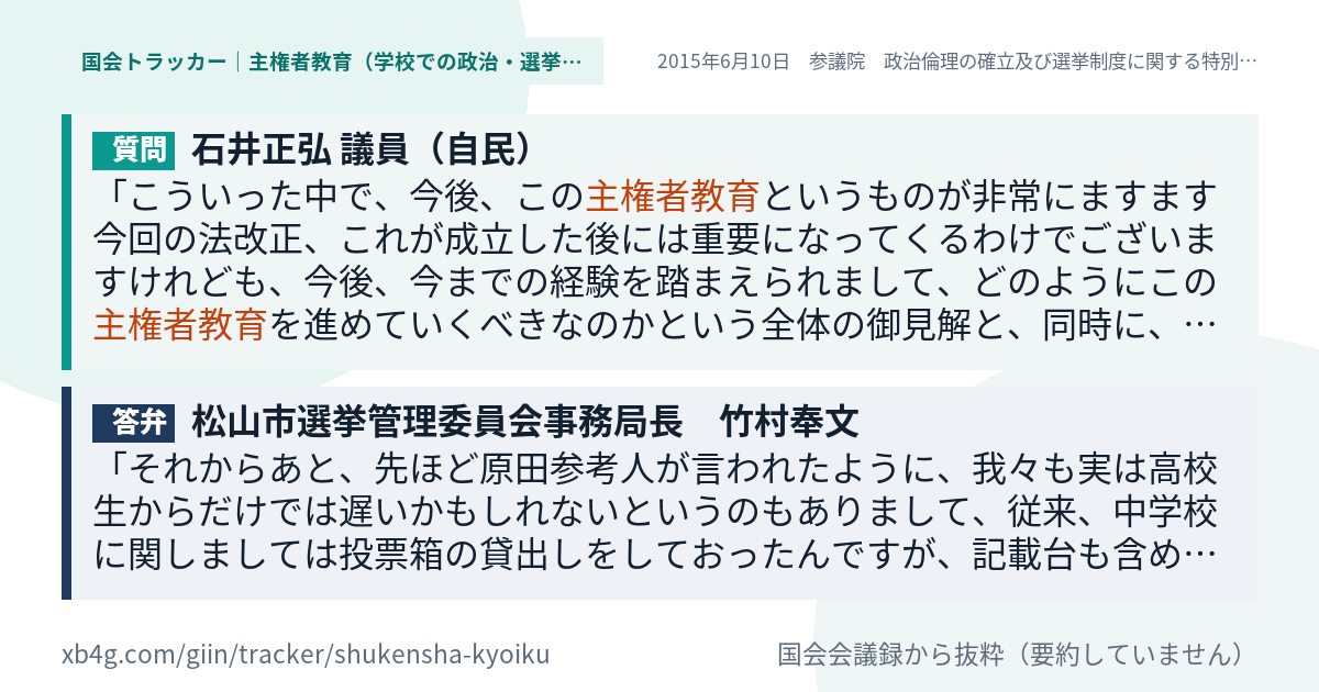 質問と答弁のカード
