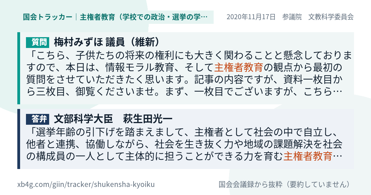 質問と答弁のカード
