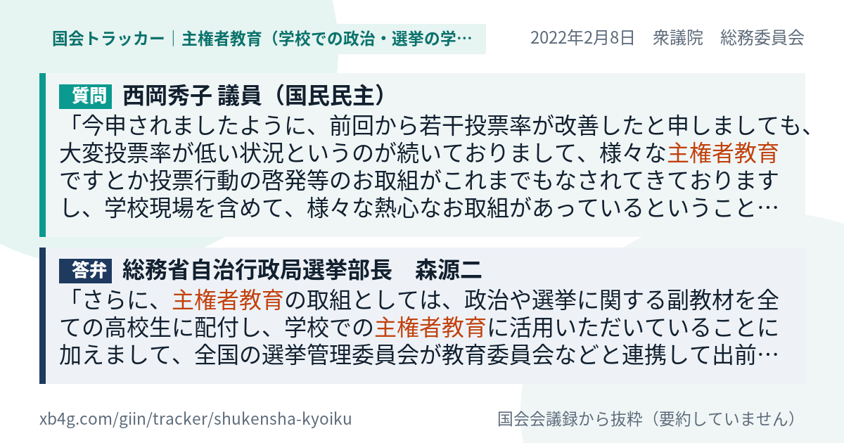 質問と答弁のカード