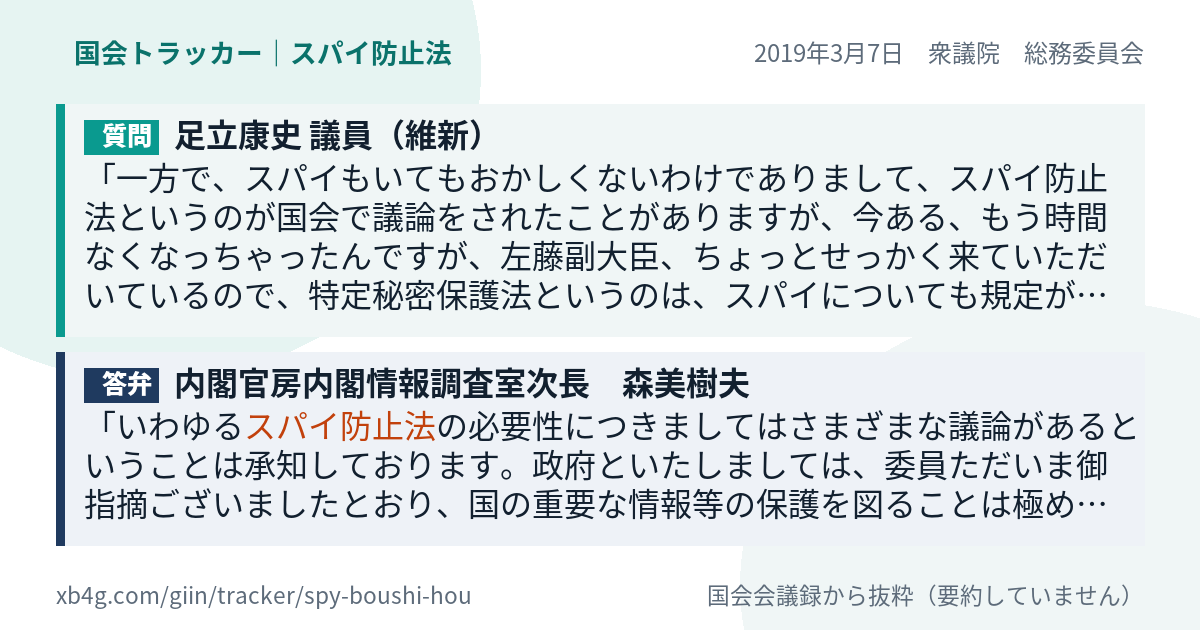 質問と答弁のカード