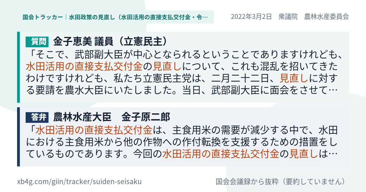 質問と答弁のカード