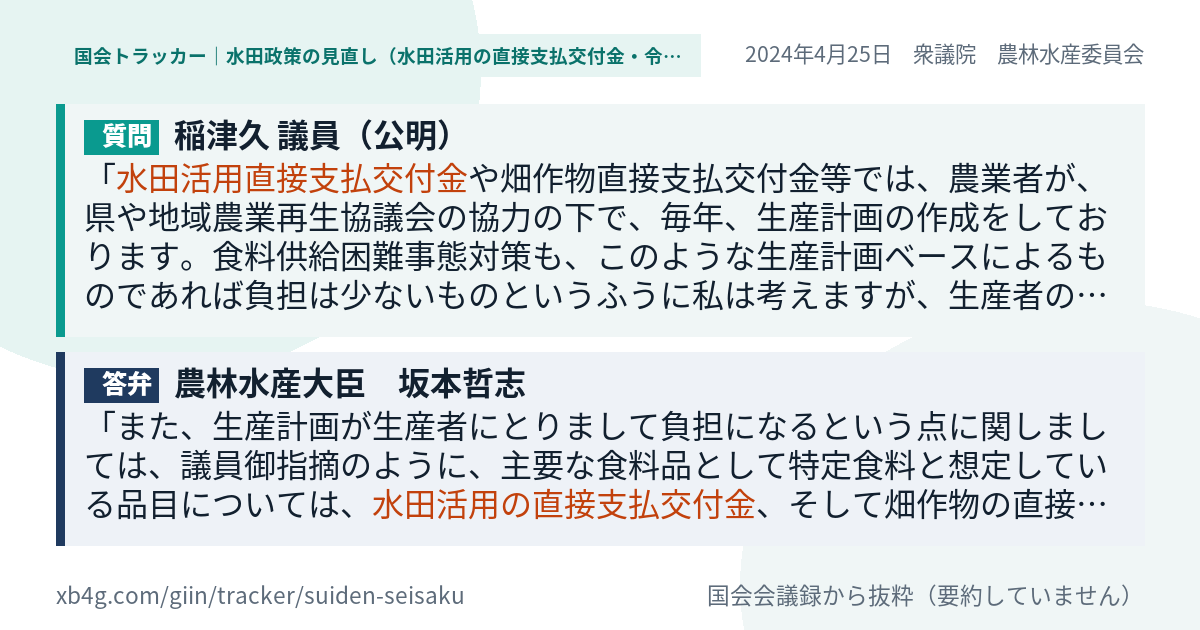 質問と答弁のカード