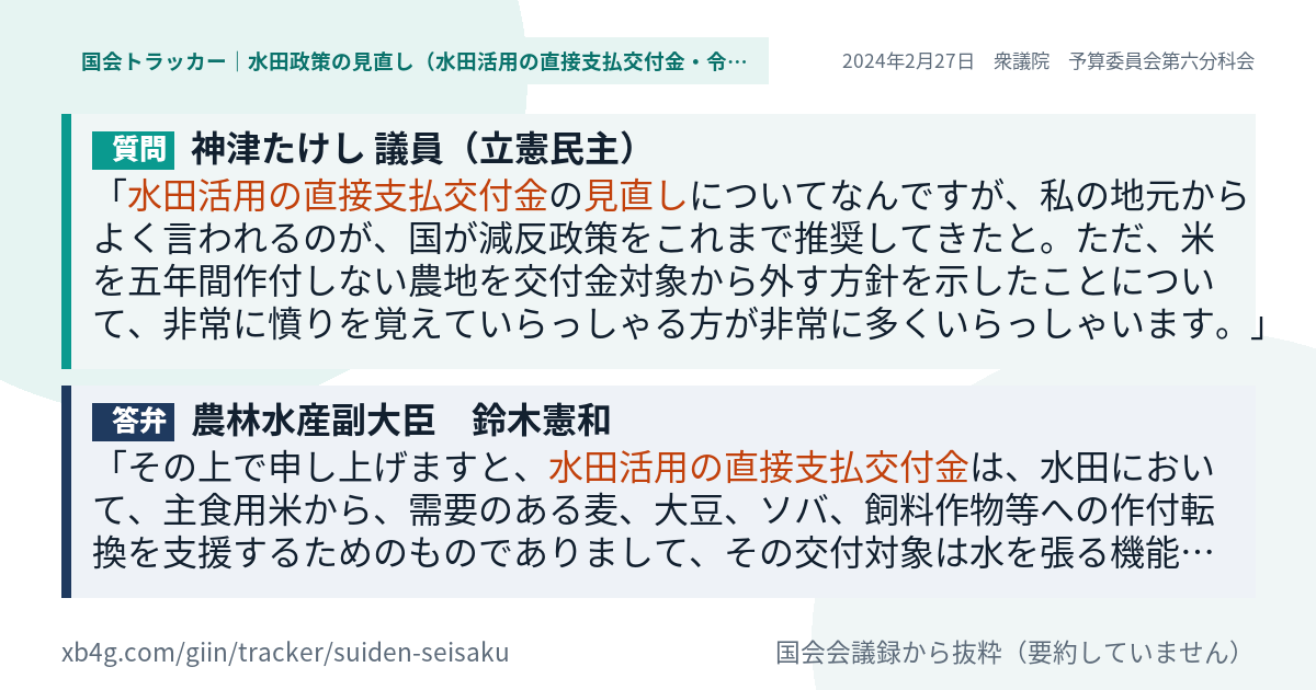 質問と答弁のカード