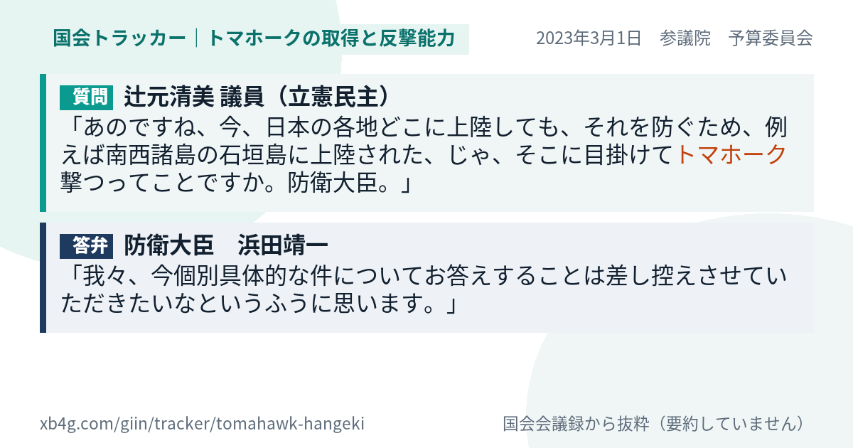 質問と答弁のカード