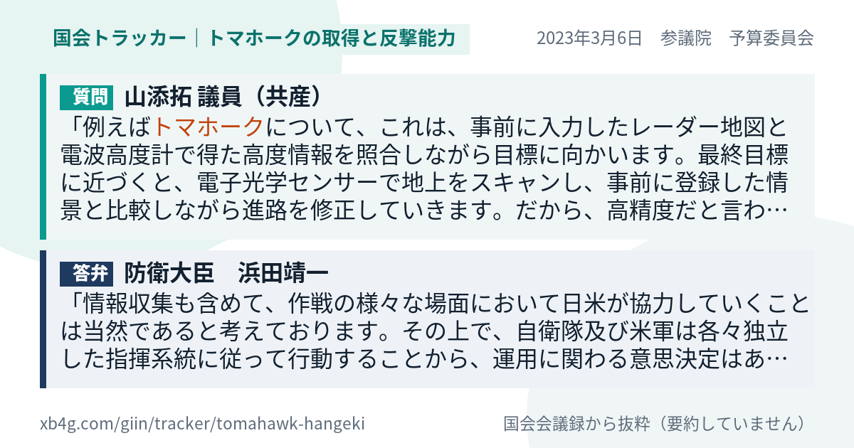 質問と答弁のカード