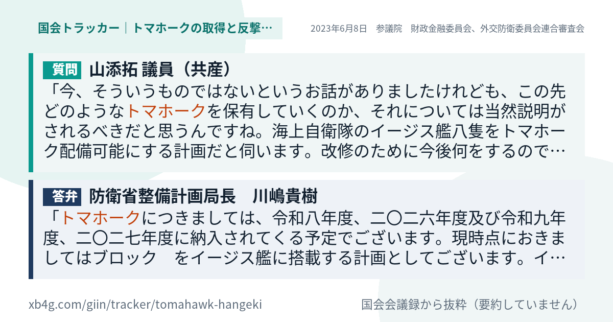 質問と答弁のカード