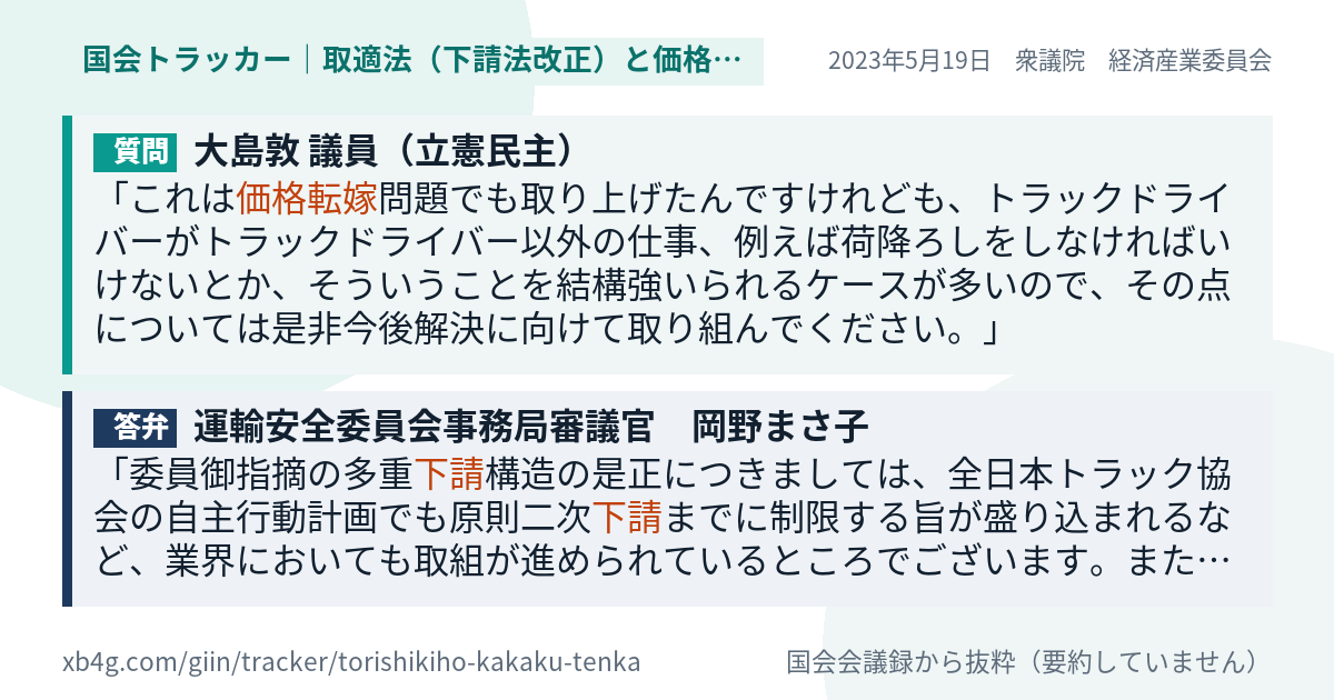 質問と答弁のカード