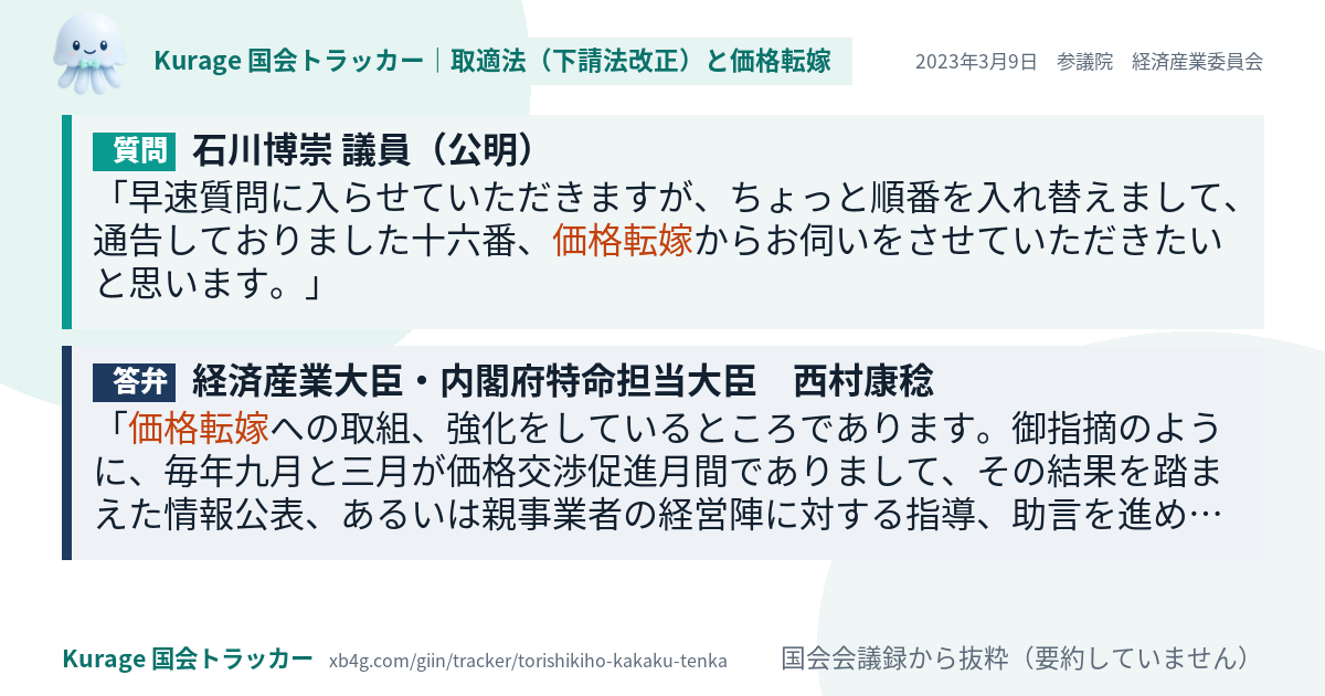 質問と答弁のカード