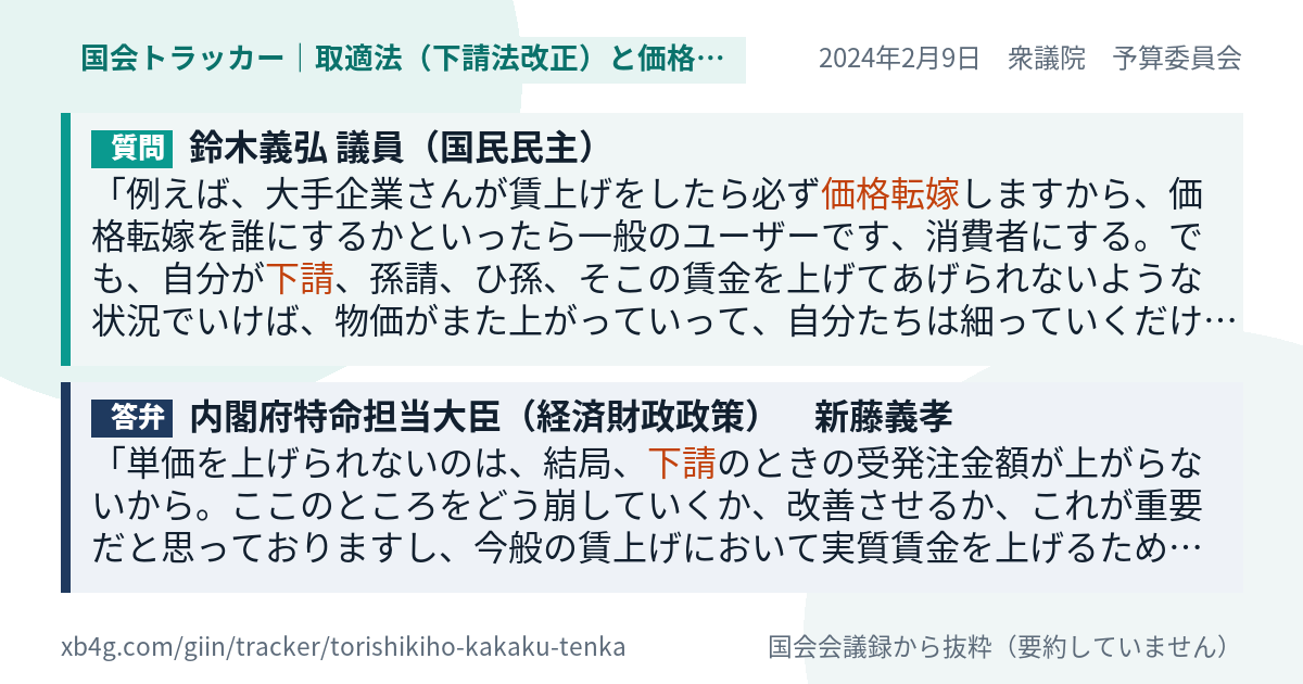質問と答弁のカード