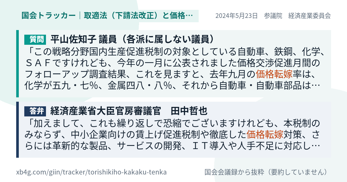 質問と答弁のカード