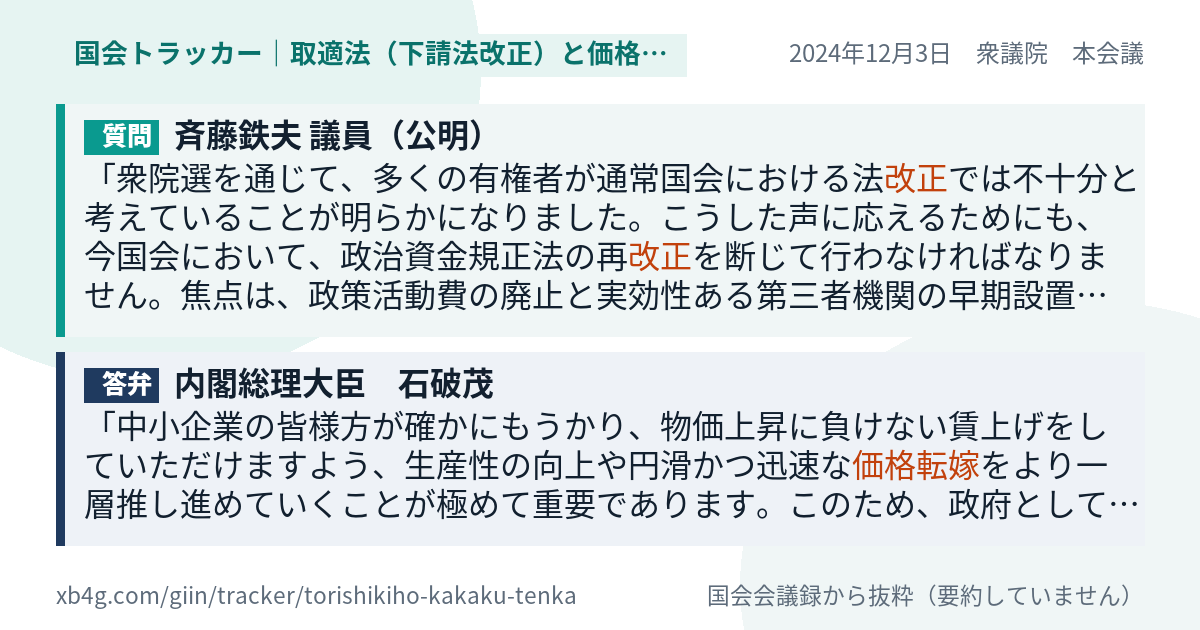 質問と答弁のカード