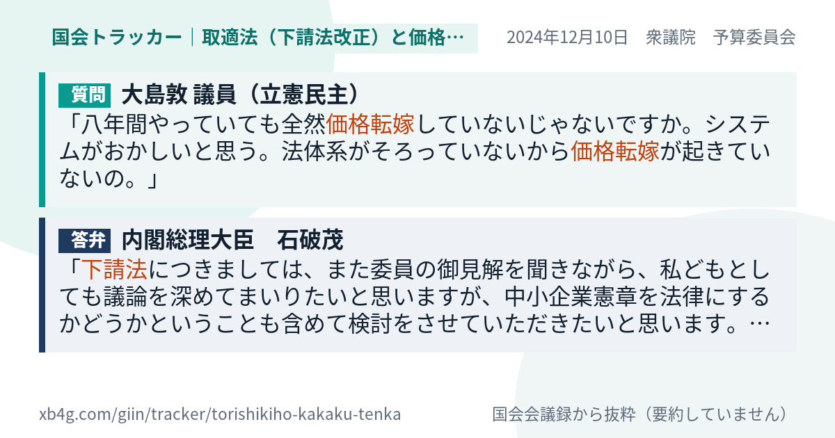 質問と答弁のカード