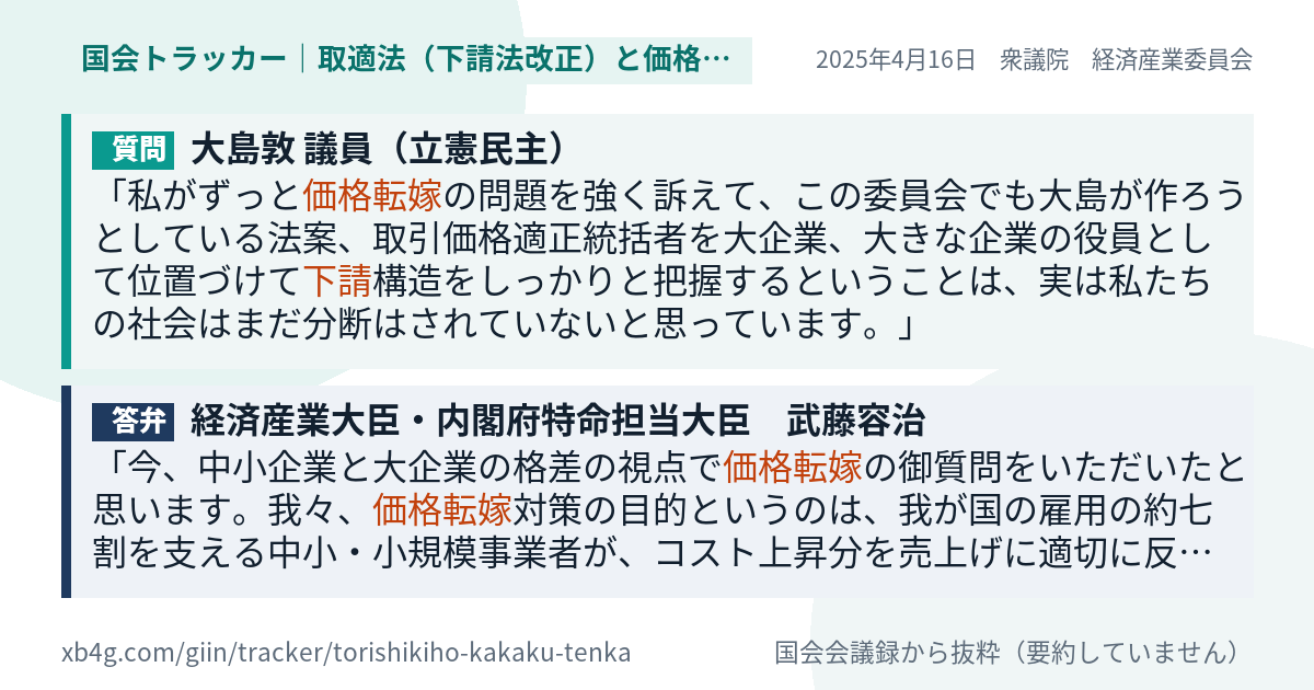 質問と答弁のカード