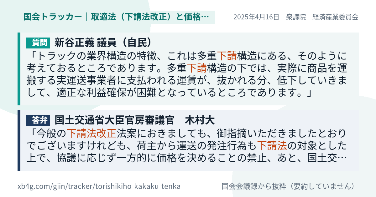 質問と答弁のカード