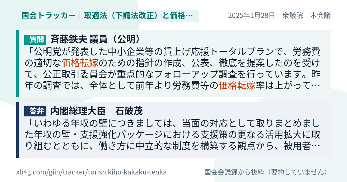 質問と答弁のカード
