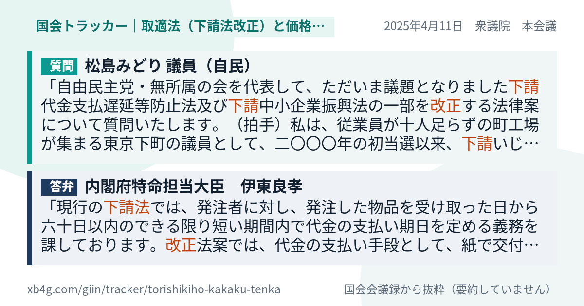 質問と答弁のカード