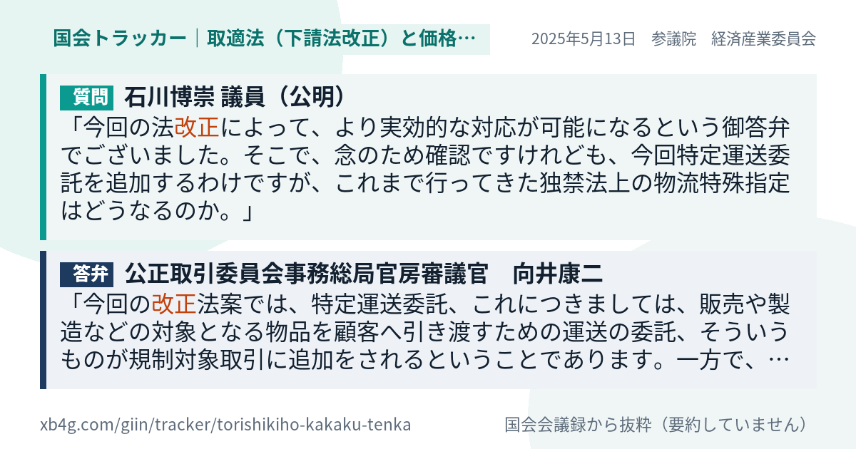 質問と答弁のカード