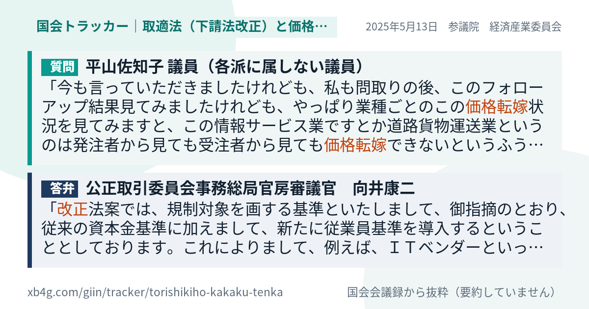 質問と答弁のカード