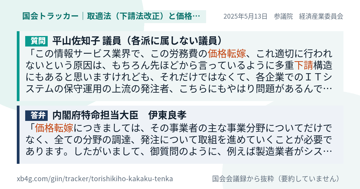 質問と答弁のカード