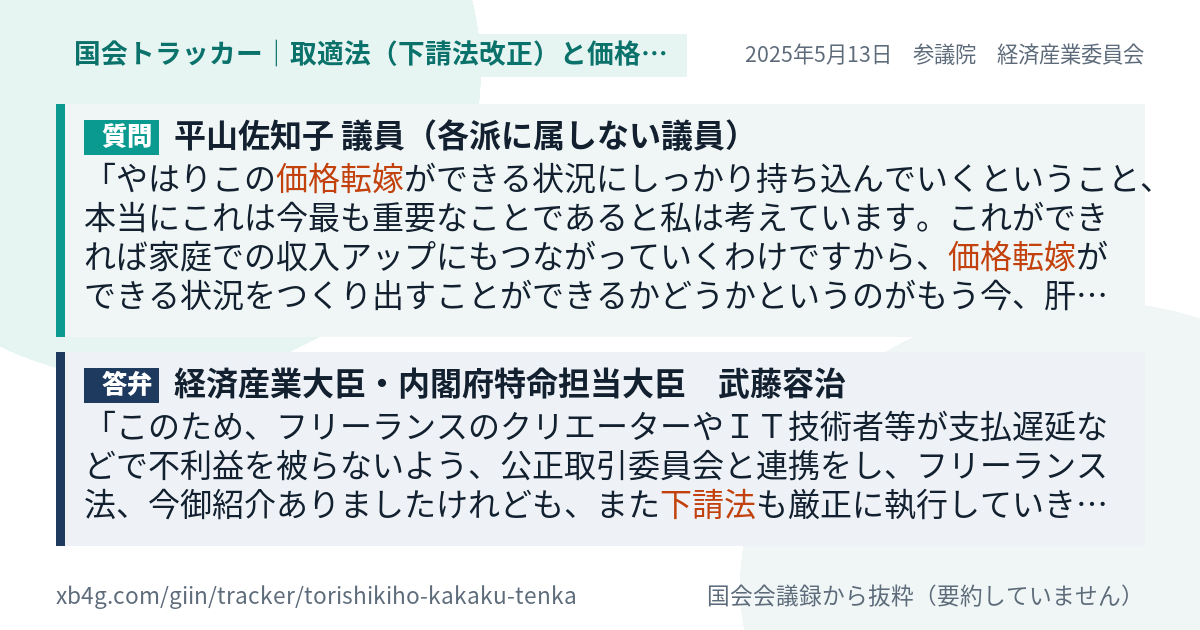質問と答弁のカード