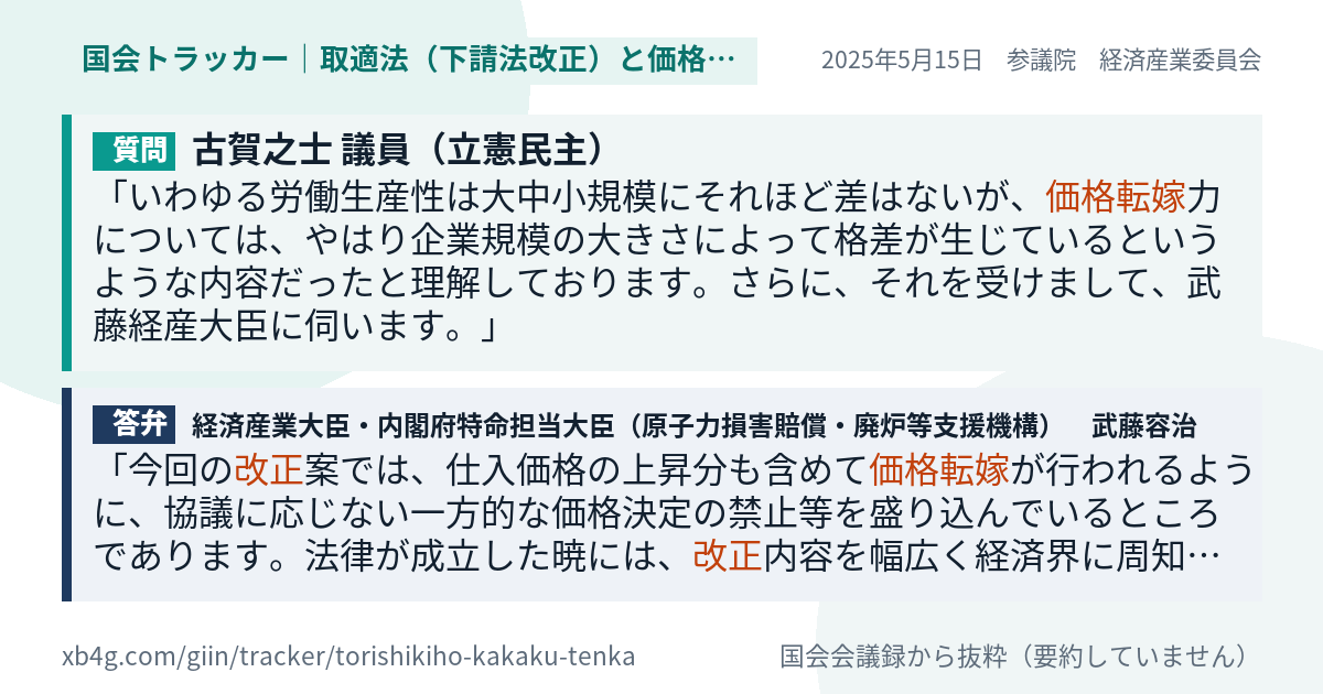 質問と答弁のカード