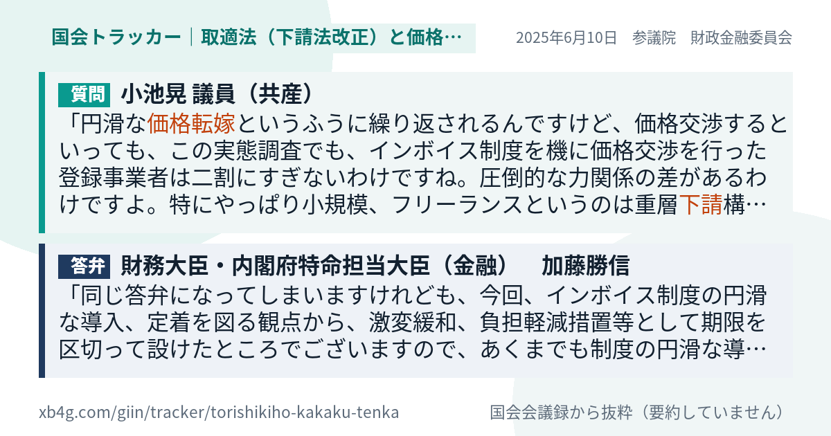 質問と答弁のカード