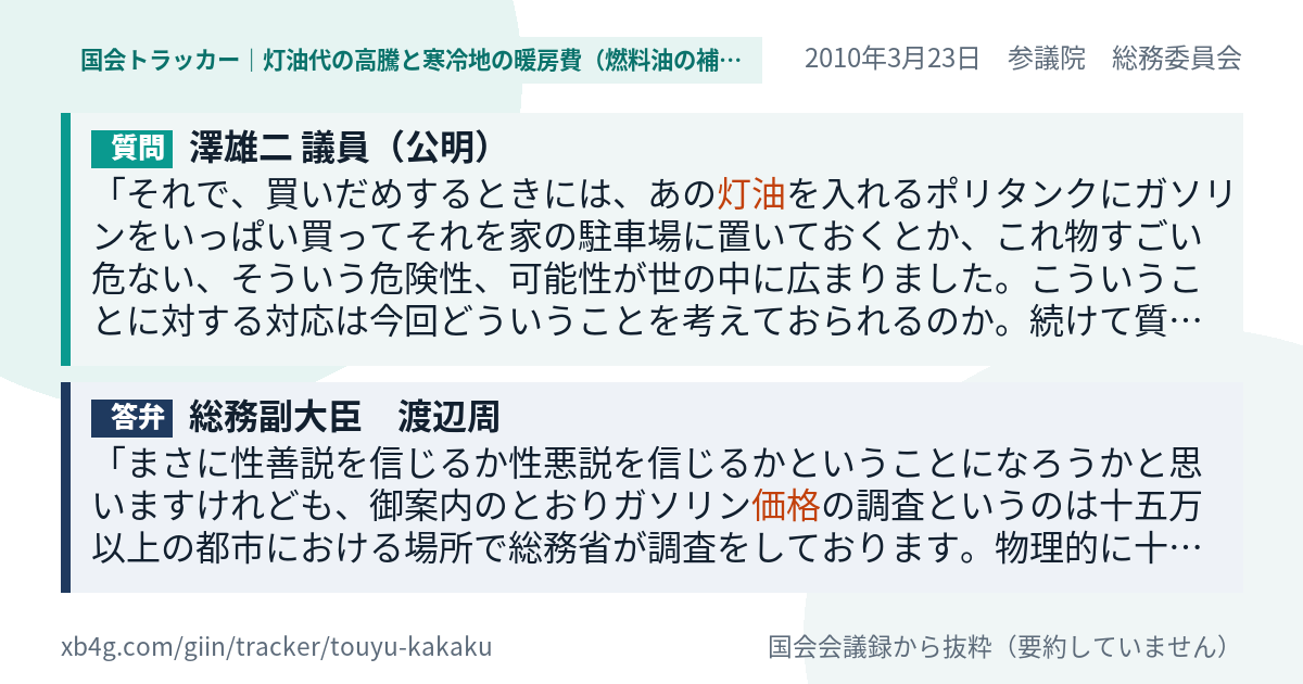 質問と答弁のカード
