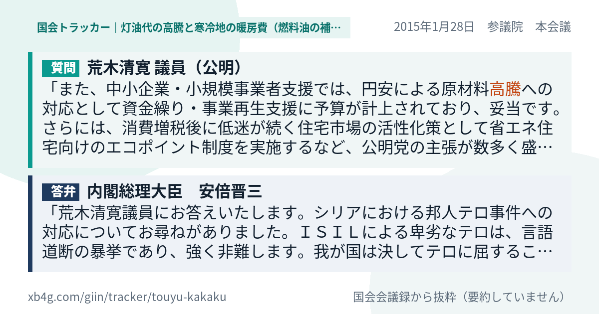 質問と答弁のカード