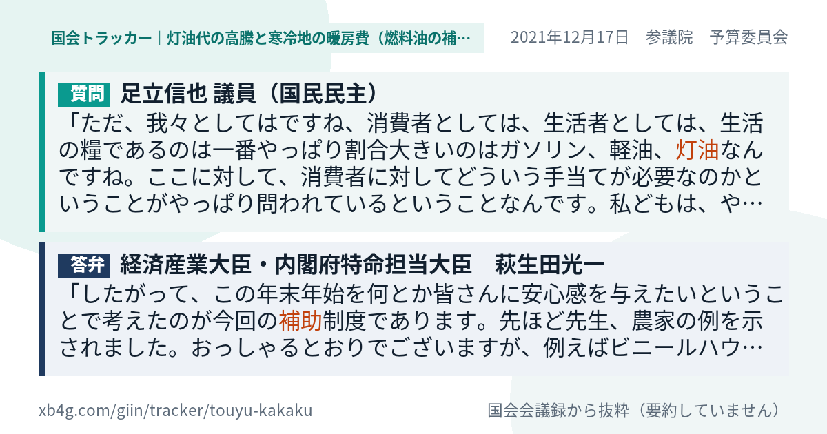 質問と答弁のカード