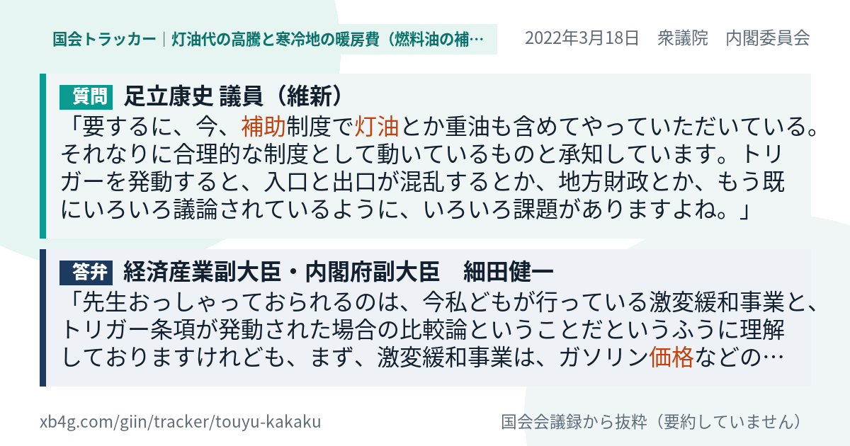 質問と答弁のカード