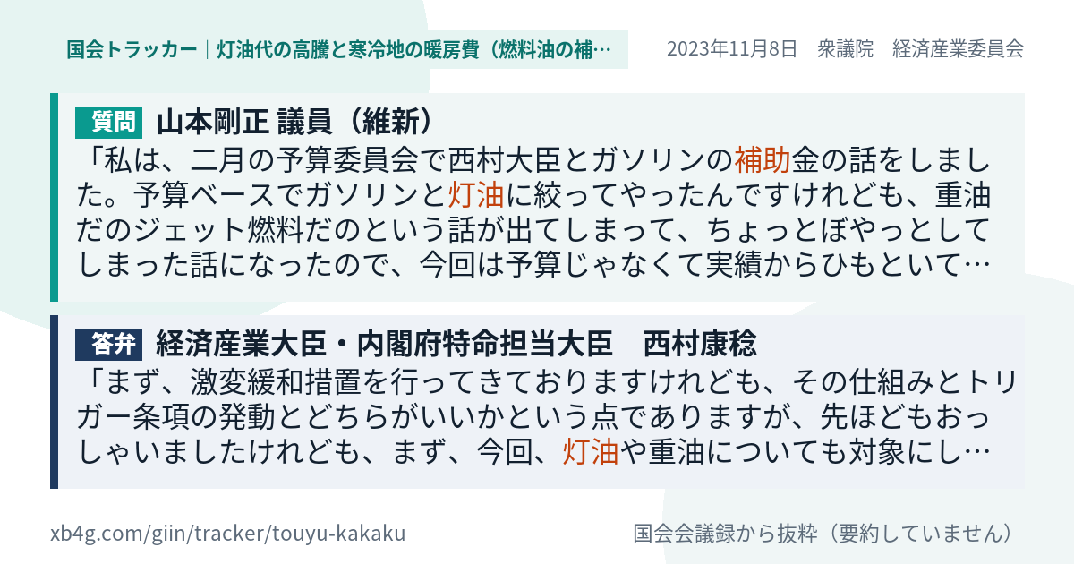 質問と答弁のカード
